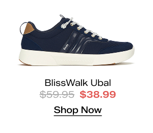 A side view of the BlissWalk Ubal Mesh/Suede/Leather Slip-On in navy/cognac which was $59.95 and is now $38.99 for a limited time. Shop Now.