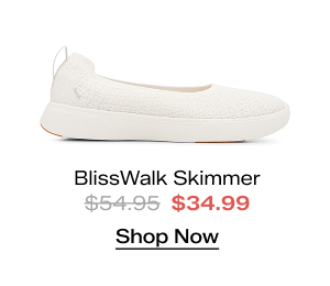 A side view of the BlissWalk Skimmer Knit Starburst slip-on in snow white which was $54.95 and is now $34.99 for a limited time. Shop Now.