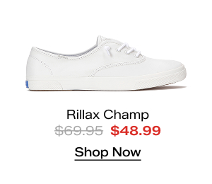 A side view of the Rillax Champ Leather Slip-On in white which was $69.95 and is now $48.99 for a limited time. Shop Now.