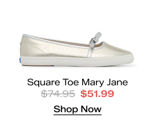 A side view of the Square Toe Mary Jane Leather Mini Bow. The style was $74.95 and is now $51.99 for a limited time. Shop Now.