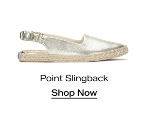 A side view of the Point Slingback Metallic Leather Jute Foxing in light gold. Shop Now