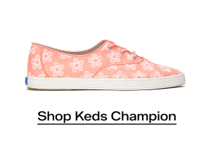 A side view of the Keds Champion Point Low Wave Canvas Floral Embroidery Lace-Up in neon coral/snow white. Shop now.