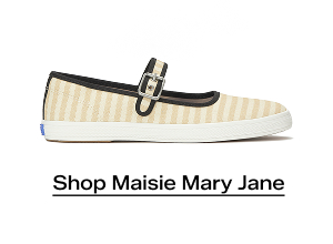A side view of the Maisie Mary Jane Printed Stripe Twill in black/natural. Shop now.