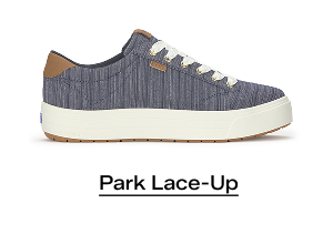 A side view of a Park Stripe Chambray Lace-Up in blue. Shop Park Lace-Up.