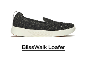 A side view of the BlissWalk Stripe Knit Loafer in black. Shop BlissWalk Loafer.