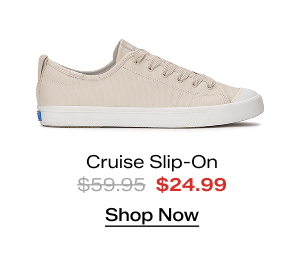 A side view of the Cruise Coated Canvas Slip-On in parchment. The style was $59.95 and is now $24.99 for a limited time. Shop Now