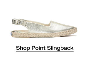 A side view of the Point Slingback Metallic Leather Jute Foxing in light gold. Shop now.