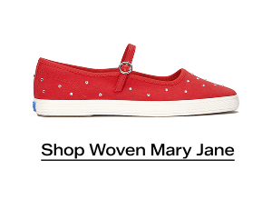 A side view of the Square Toe Mary Jane Woven in red. Shop now.