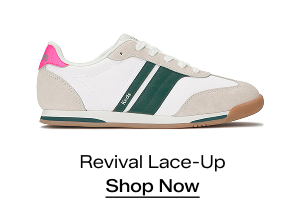 A side view of the Revival Nylon/Suede/Leather Lace-Up in Snow White/Forest Green/Hot Pink. Shop Now