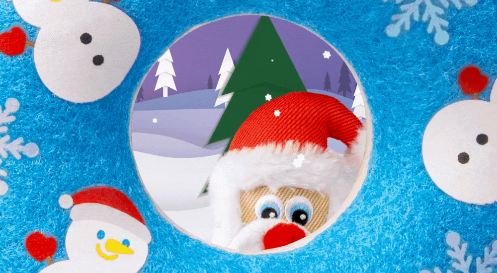 Gif of KONG holiday toys in the snow