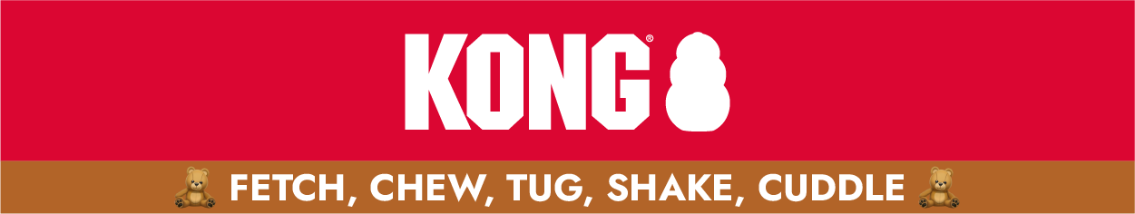 KONG Logo with subtitle under: Fetch, Chew, Tug, Shake, Cuddle