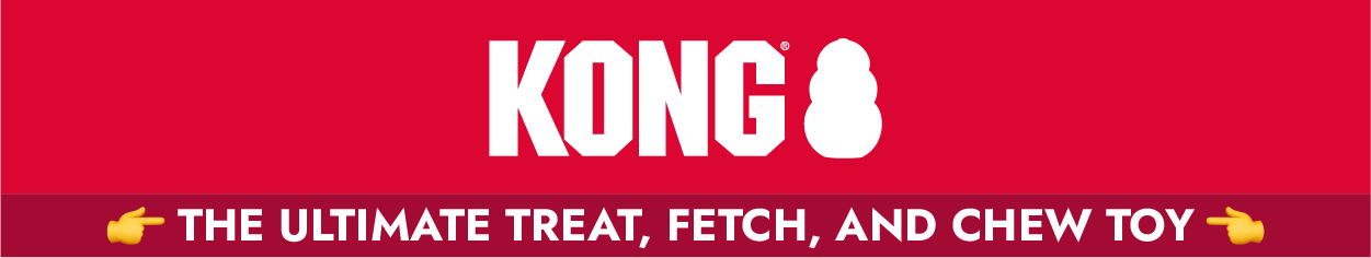 KONG logo and "The ultimate treat, fetch, and chew toy"