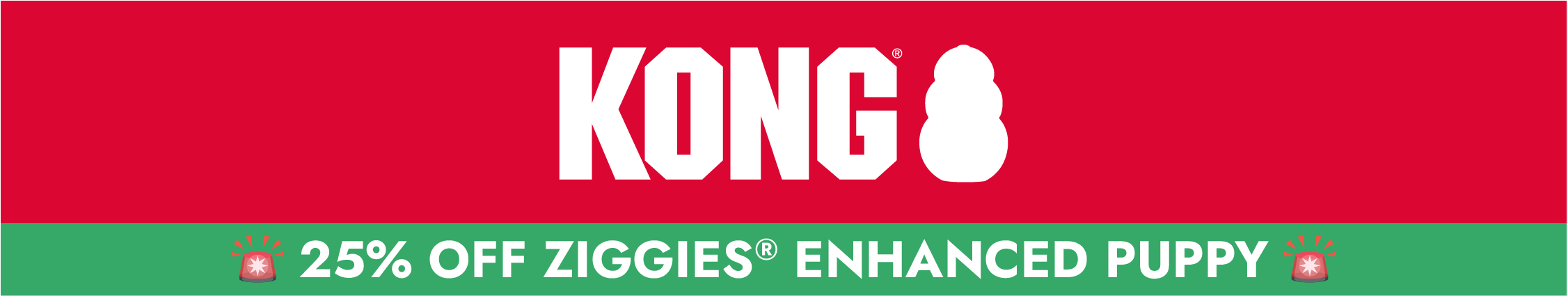 KONG logo and "25% off Ziggies Enhanced Puppy"
