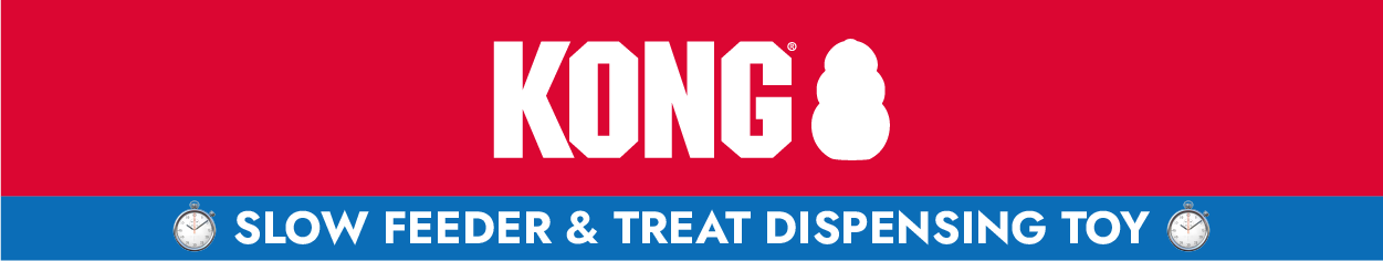 KONG logo with subtitle under: Slow Feeder & Treat Dispensing Toy