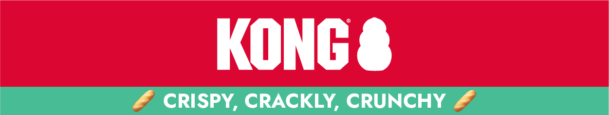 KONG logo and "Crispy, crackly, crunchy"
