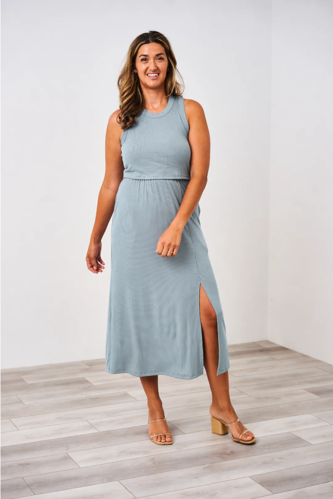 Latched Mama Ribbed Midi Nursing Slit Dress