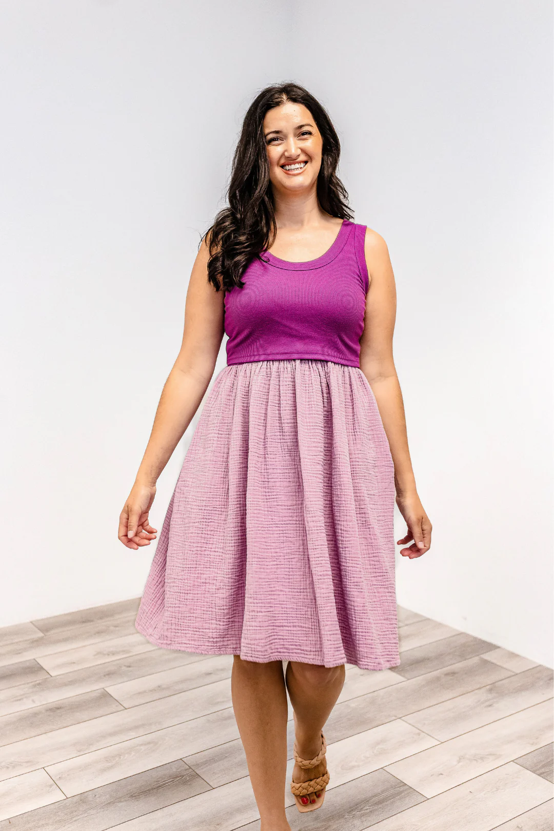 Latched Mama Breezy Cotton Nursing Dress - Medium / Pink/Purple