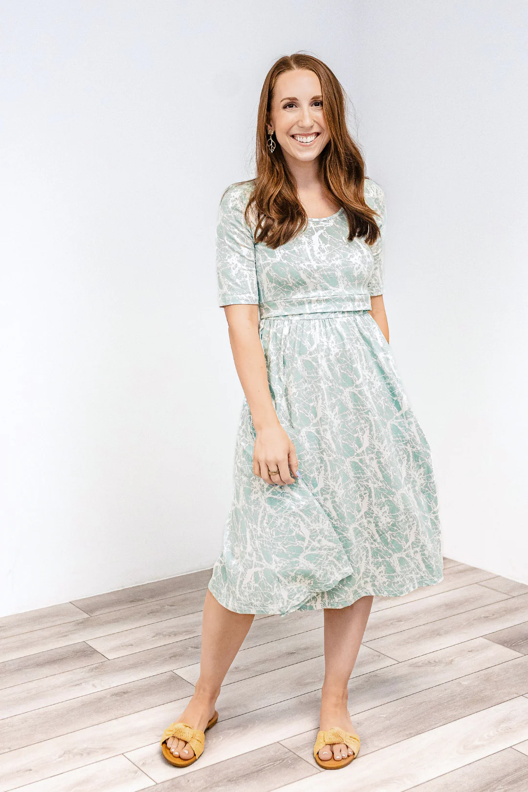 Latched Mama Classic Cotton Nursing Dress - Medium / Aqua Drift