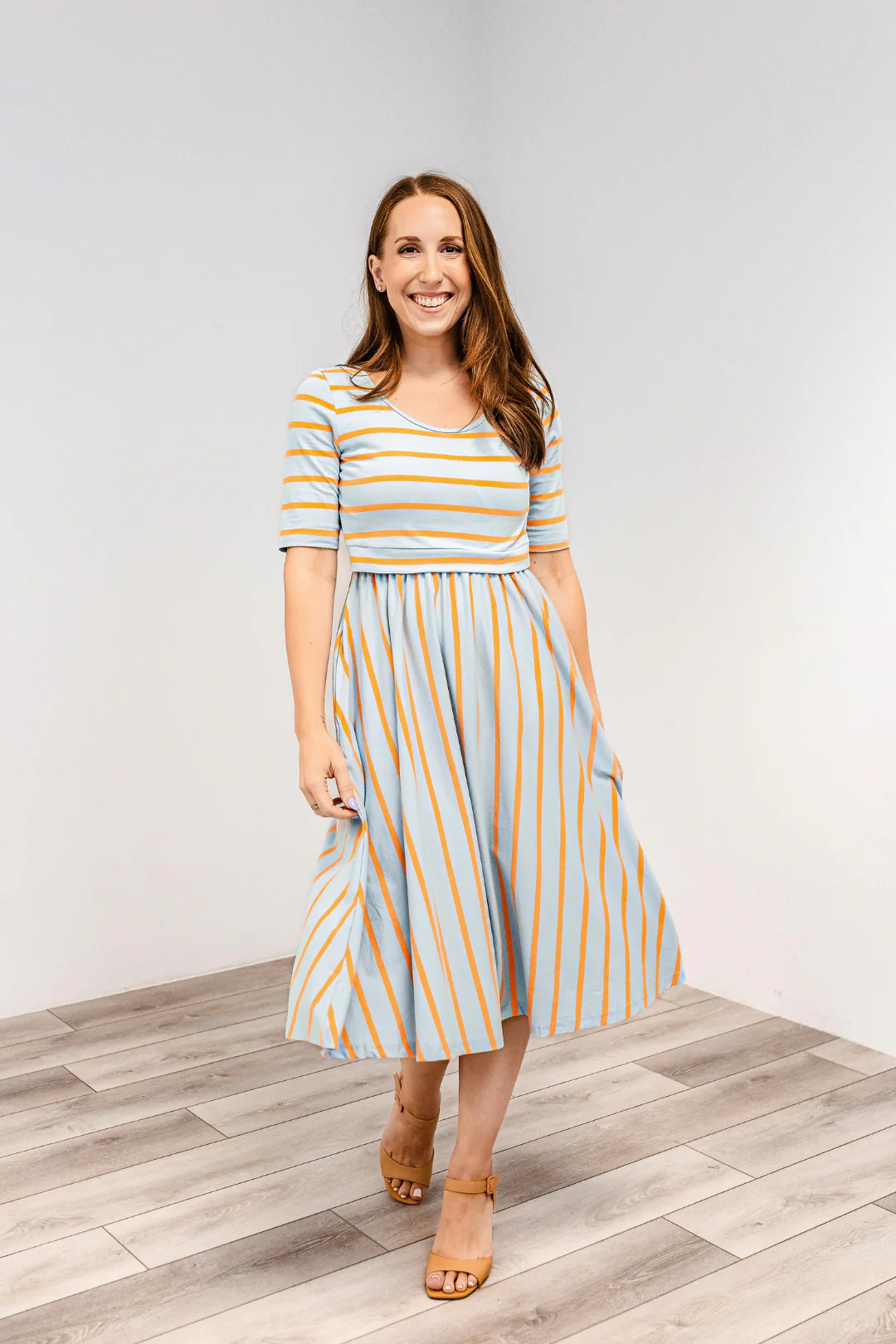 Latched Mama Classic Cotton Nursing Dress - Medium / Saltwater Stripe