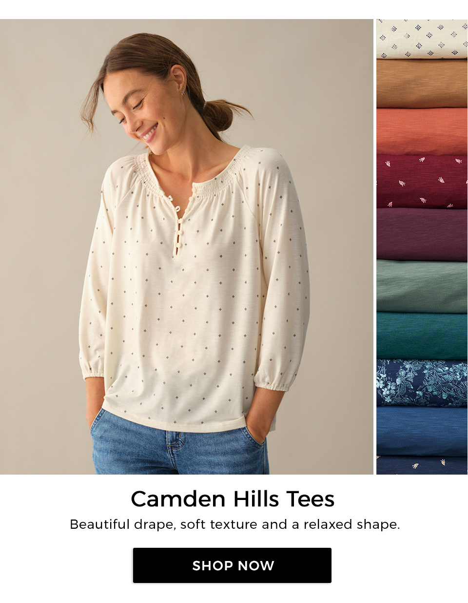 Camden Hills Tees. Beautiful drape, soft texture and a relaxed shape.