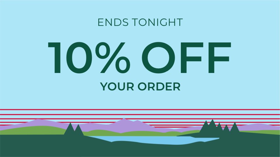 Ends tonight. 10% OFF YOUR ORDER. Your code expires Monday, 3/30. One-time-use only, conditions and exclusions apply. To redeem in stores, present this barcode.