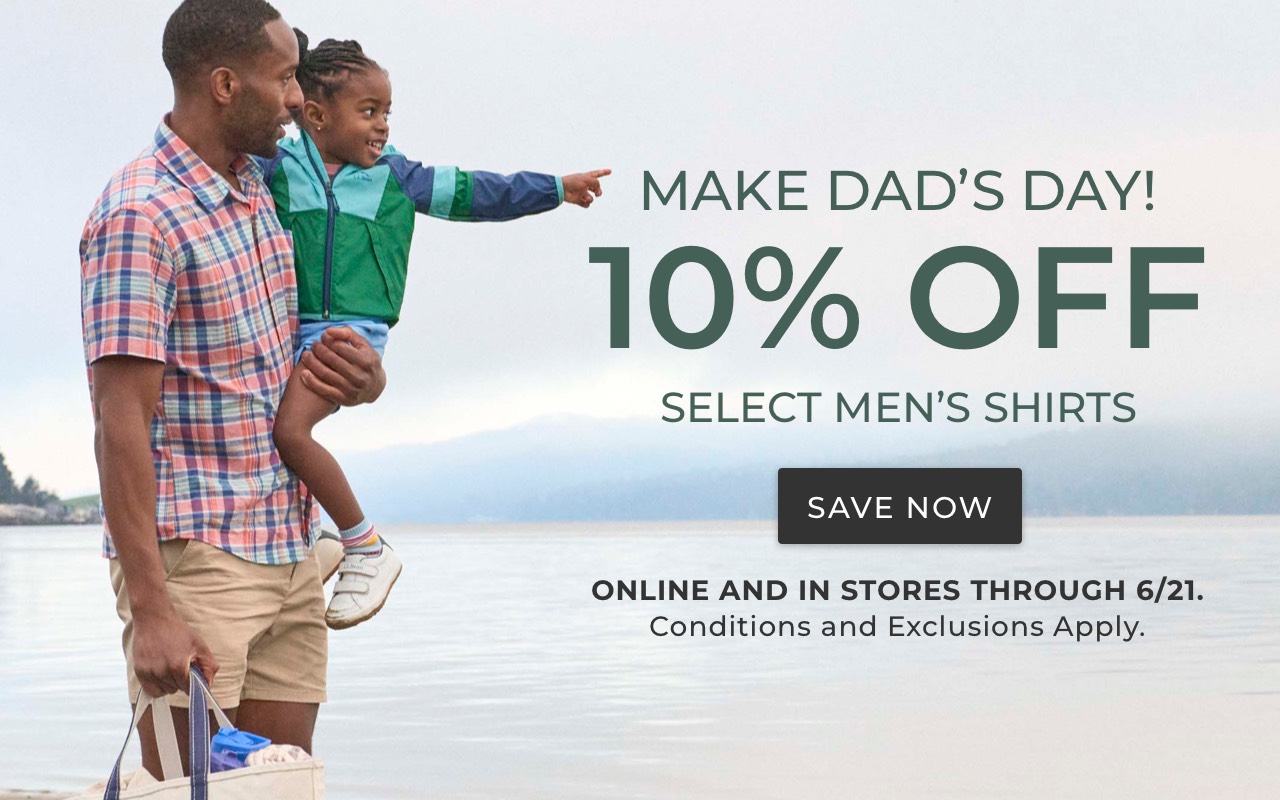 Ends at midnight ET, 6/21. 10% Off select Men's Shirts. Online and in stores. Conditions and exclusions apply.