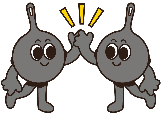 high fiving skillet cartoon characters