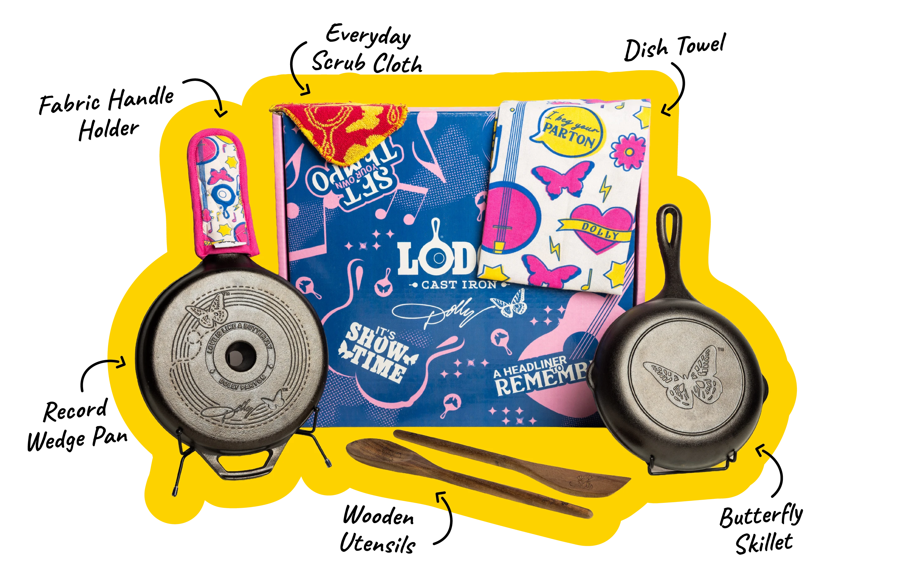 The full gift set arranged around the custom gift box