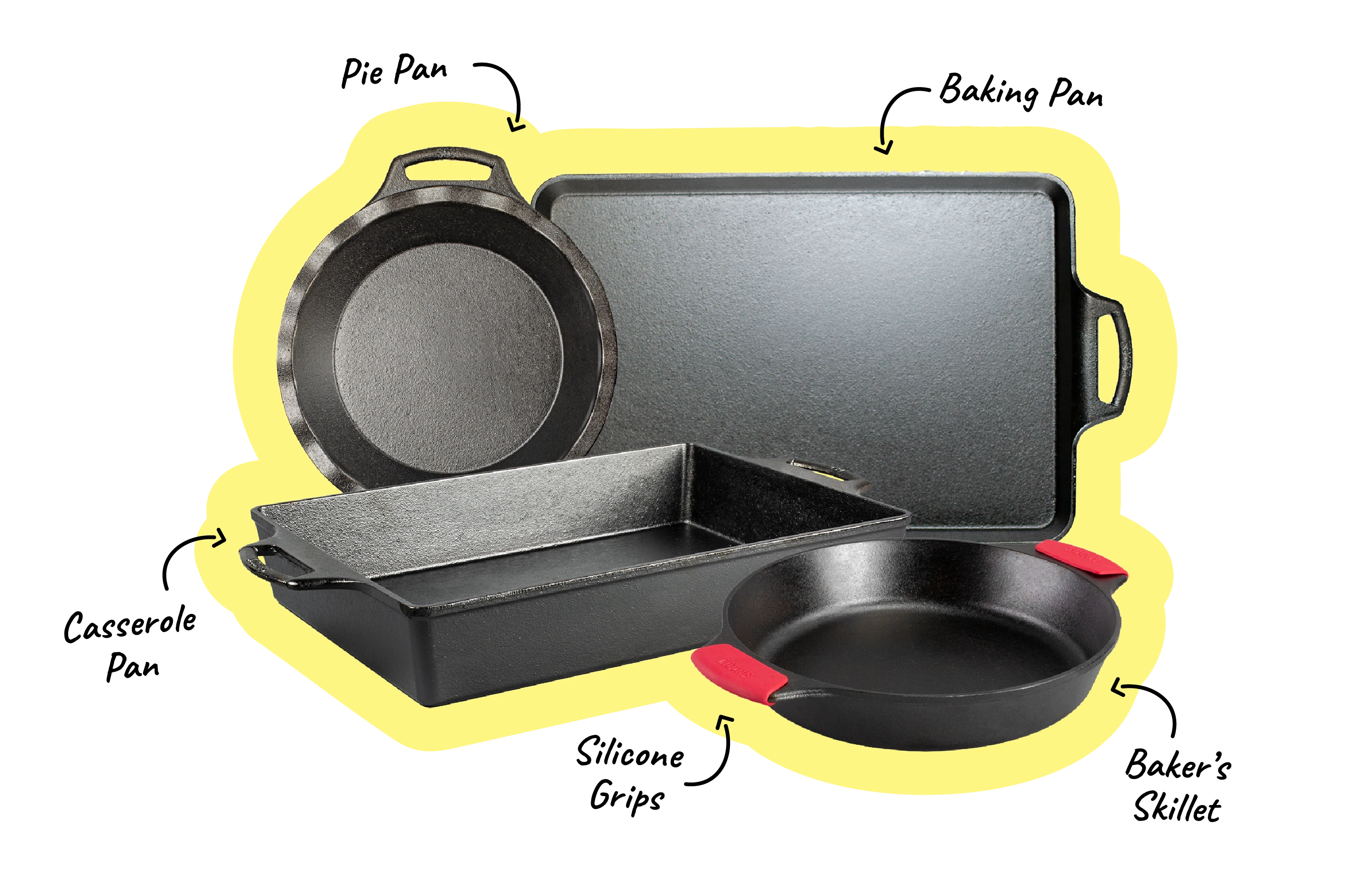 A four piece cast iron bakeware set