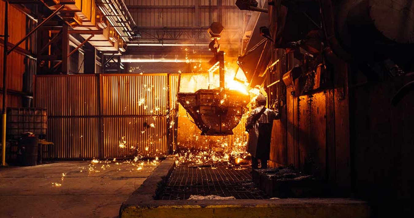 Molten iron being poured in the Lodge foundry