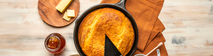 Cornbread in a cast iron skillet