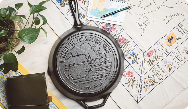 Skillet cast with a nature scene