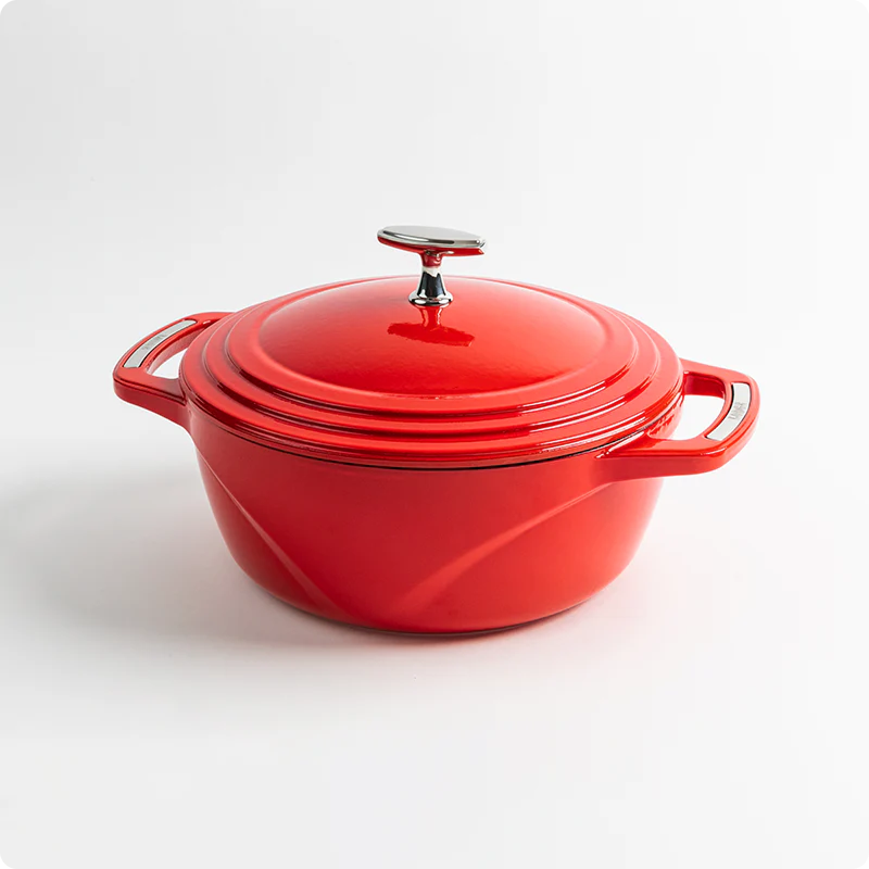Shiny red enamel dutch oven