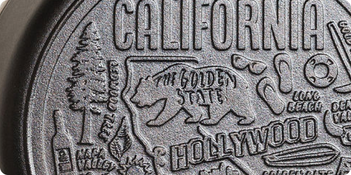 Skillet with California iconography cast into the iron