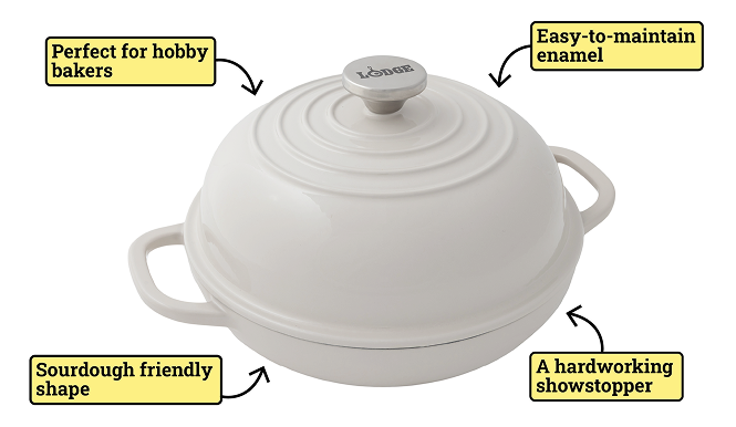 Perfect for hobby bakers, easy-to-maintain enamel, sourdough friendly shape Perfect for hobby bakers, easy-to-maintain enamel, sourdough friendly shape