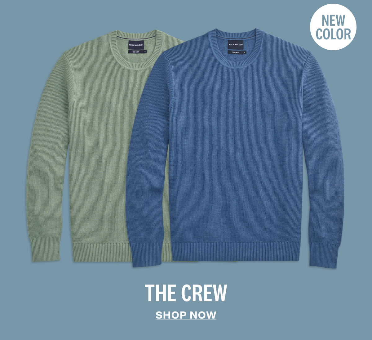 Two front images of Tech Linen Long Sleeve Crew in new colors