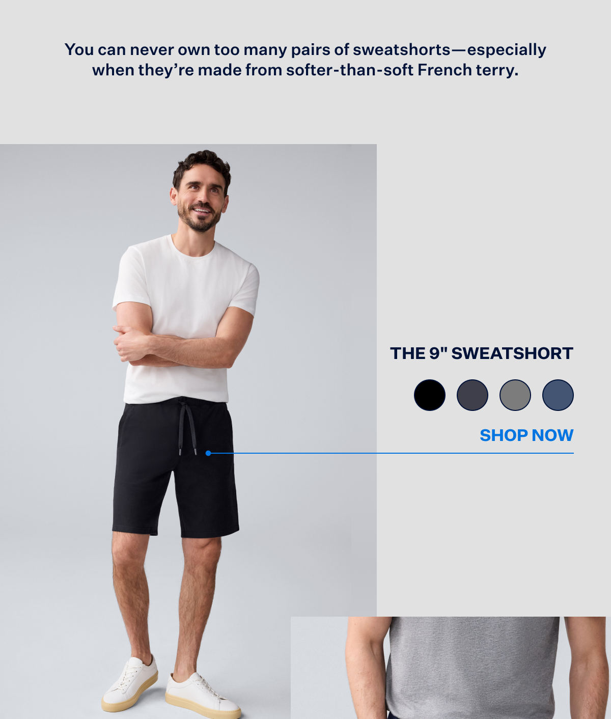 Man wearing Ace Sweatshort 9" in True Black