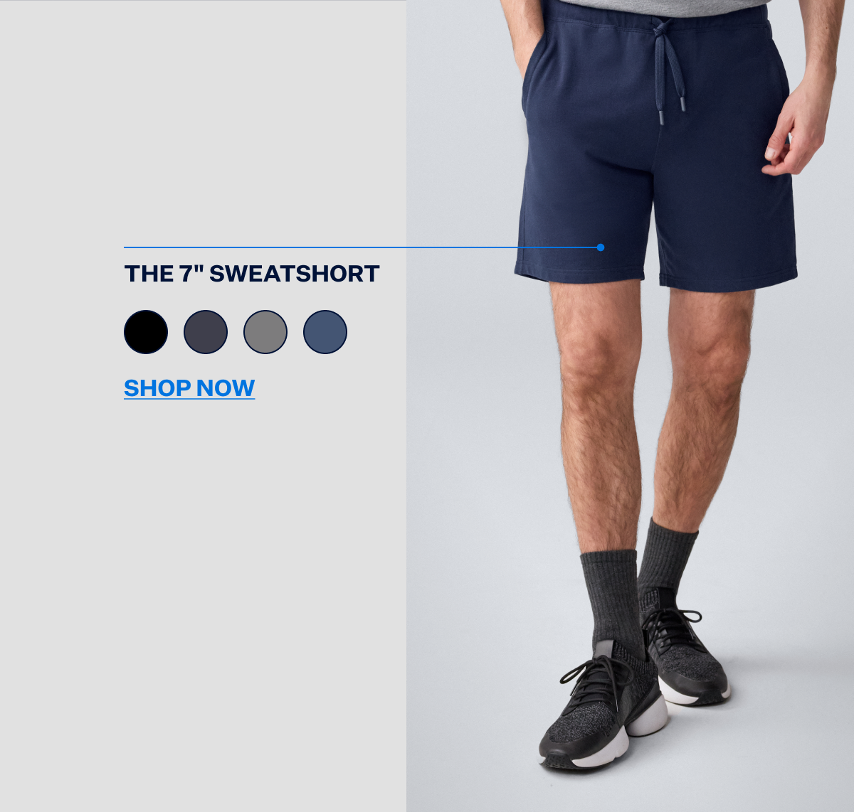 Image of a man wearing Ace Sweatshort 7" in Total Eclipse