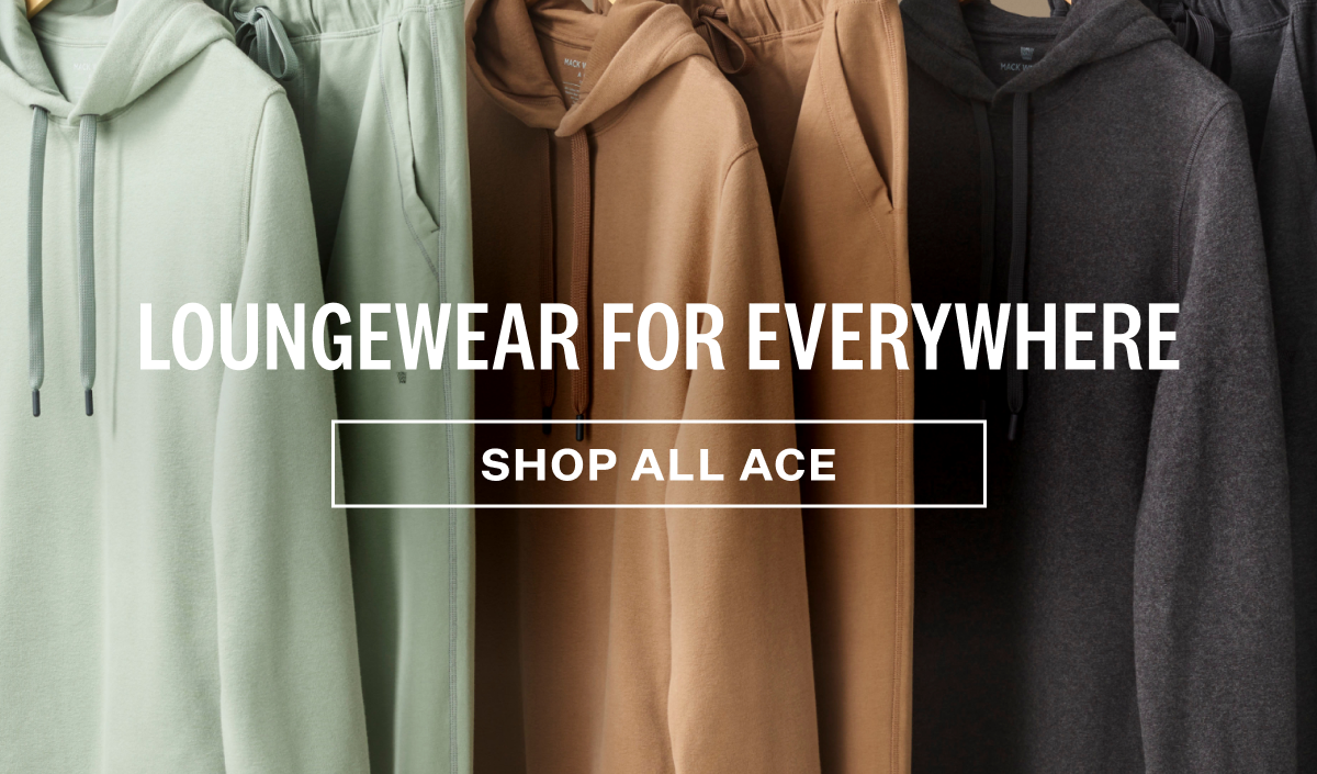 Row of ACE Hoodie Sweat Set in three different colors with text "Loungewear for everywhere" 