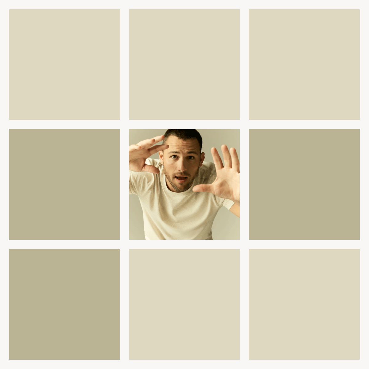 3x3 gif featuring a man wearing Linen Jersey Crew Neck Shirt in Froth Heather