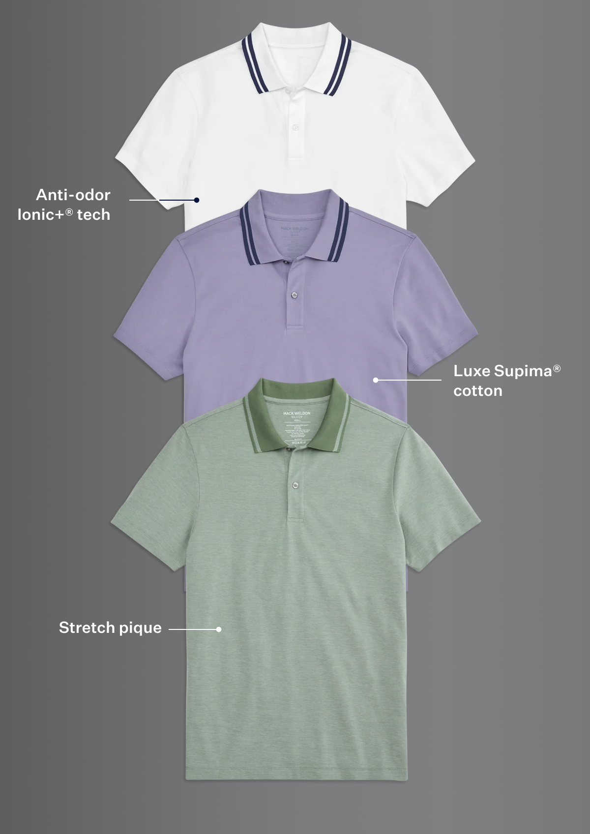 3 laydowns of Silver Pique Polo