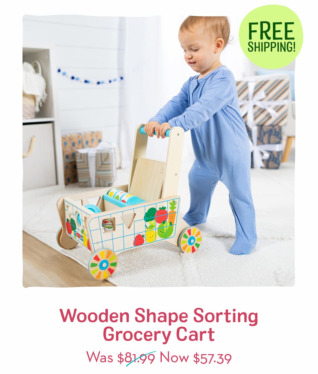 Wooden Shape Sorting Grocery Cart