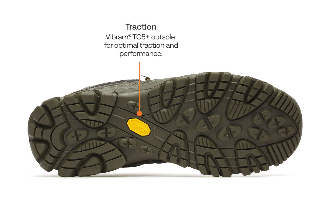 Feature 2 of technical callouts including: Traction - Vibram® TC5+ outsole for optimal traction and performance.