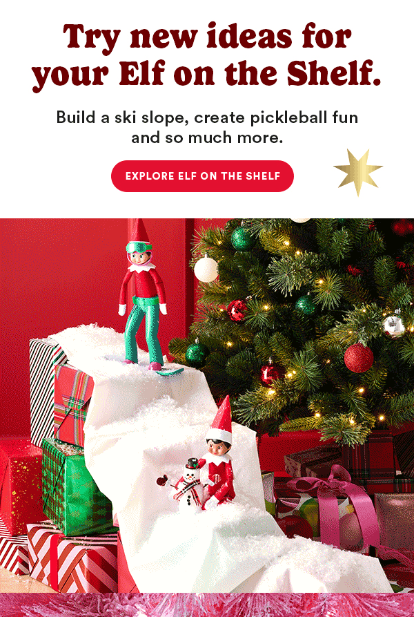 Try new ideas for your Elf on the Shelf. Build a ski slope, create pickleball fun, and so much more. EXPLORE ELF ON THE SHELF