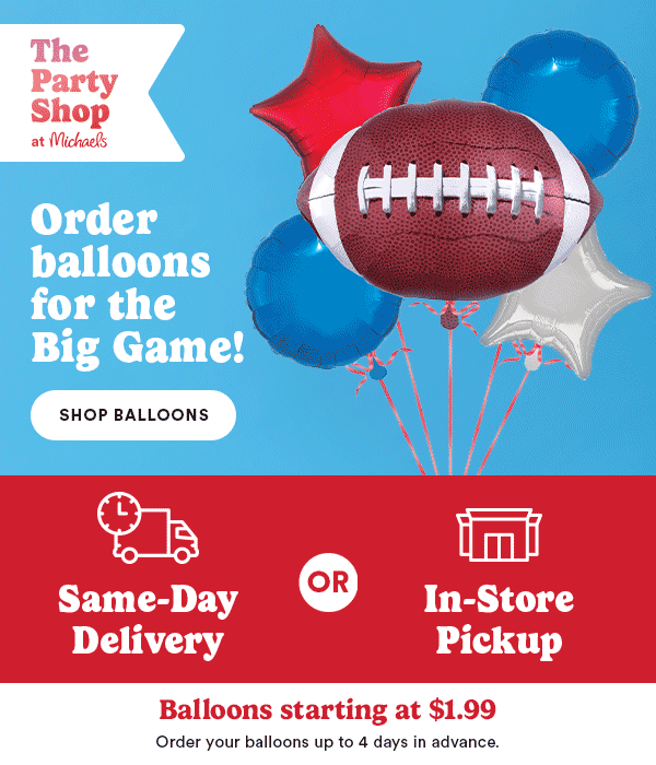 Order balloons for the big game. Same day delivery or in-store pickup. Balloons starting at $1.99. Shop Balloons
