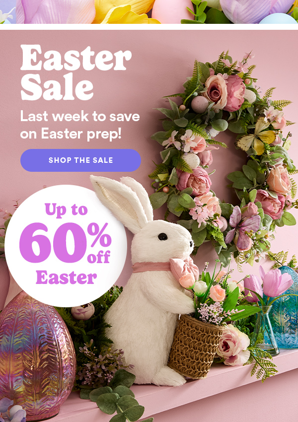 Easter Sale Last week to save on Easter prep! Shop the sale Up to 60% off Easter