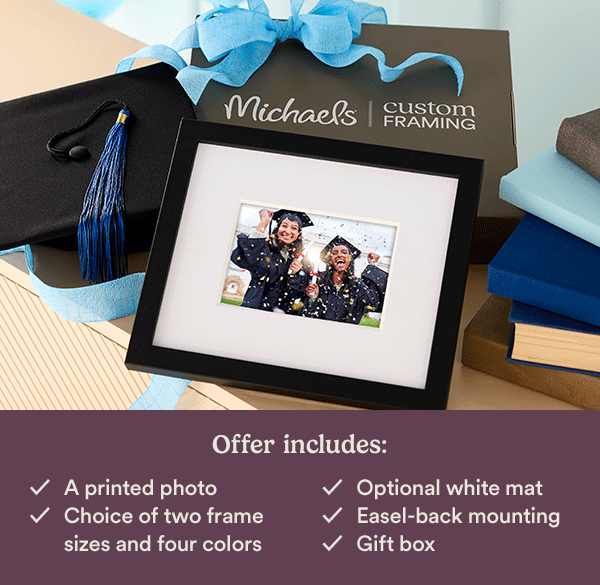 Offer includes: A printed photo. Choice of two frame sizes and colors. Optional white mat. Easel-back mounting. Gift box.