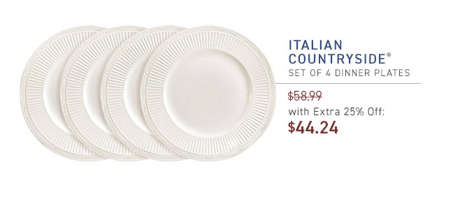 Italian Countryside® Set of 4 Dinner Plates $58.99 Price With Extra 25% Off: $44.24