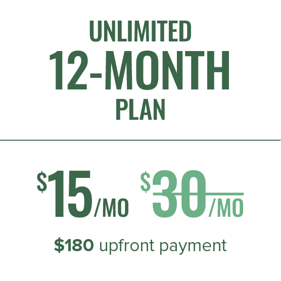 12 Month Plan $180 Upfront Payment