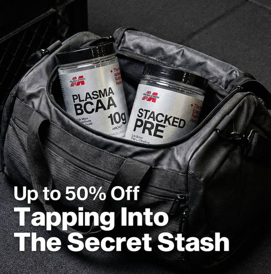 Plasma BCAA and Stacked Pre in gym bag